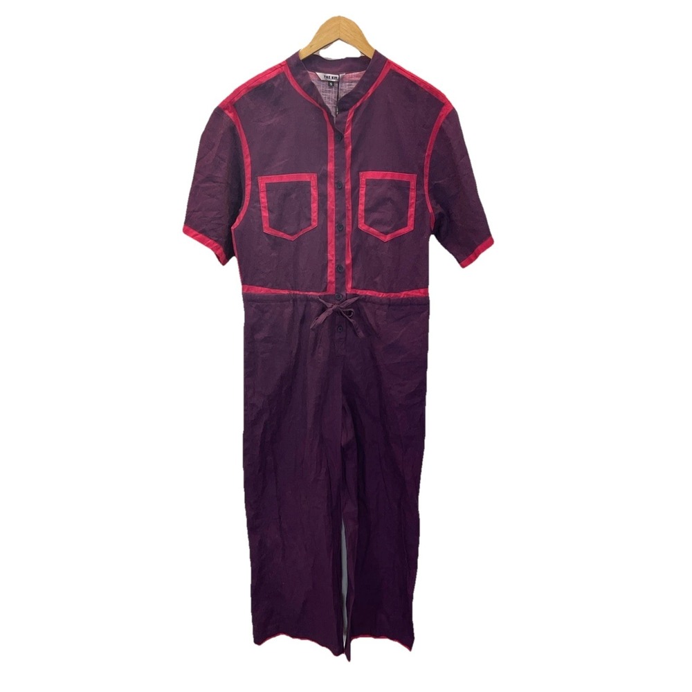 New THE KIT NYC Issa‎ Jumpsuit Eggplant Pink Lines Sz S Casual Boho Art to wear